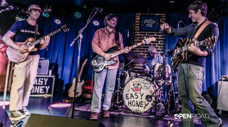 Members of Easy Honey band on stage performing